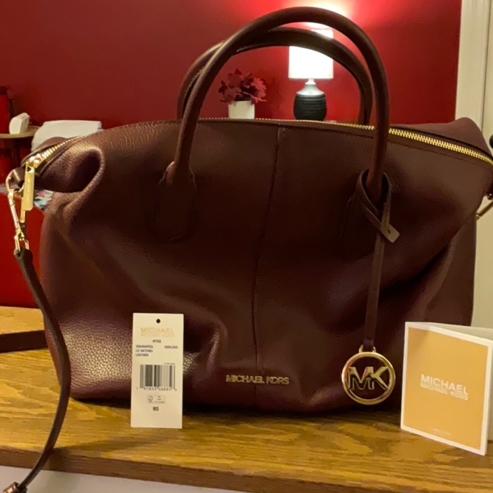 Michael Kors Burgandy Leather Satchel with Gold Hardware